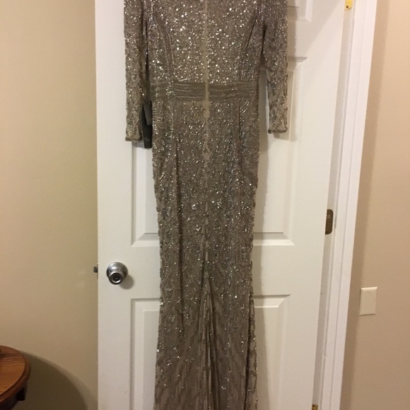 Theia Silver Nude 3/4 Sleeve Sequin Crepe Gown - Picture 6 of 8